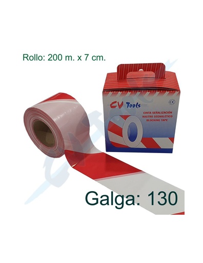 Cinta señalización R/B con caja 7 cm x 200 m galga 130